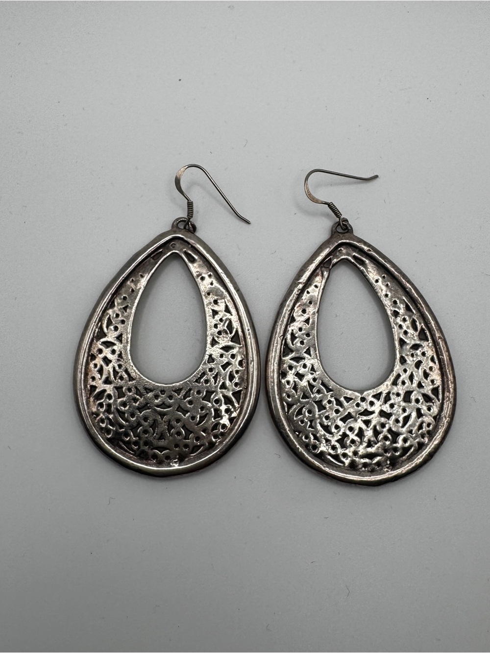 Israel 925 Sterling Silver Filigree Teardrop Earrings 18.8g